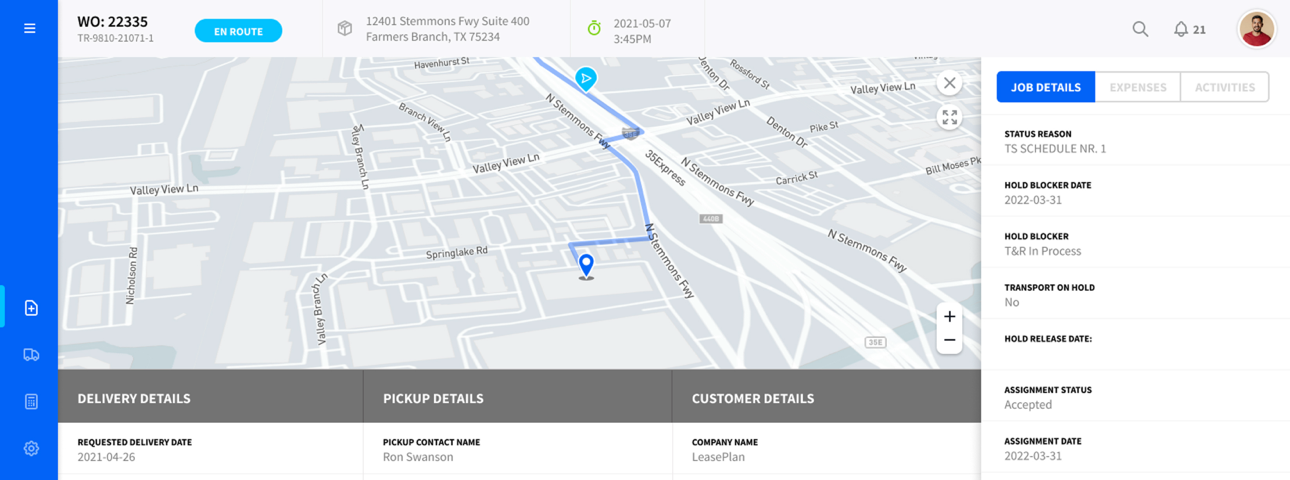 CLR Auto Transport transportation management system dashboard