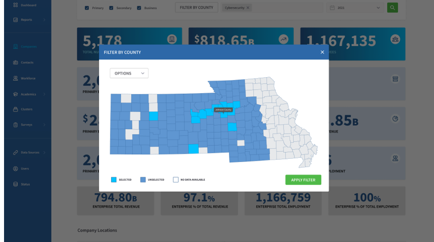 EnterpriseKC talent exchange interface for matching cybersecurity professionals