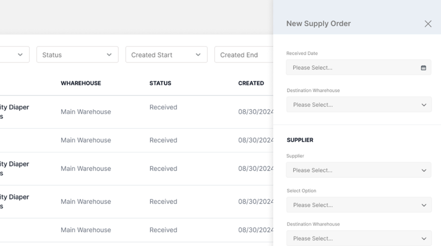 HappyBottoms diaper distribution tracking interface