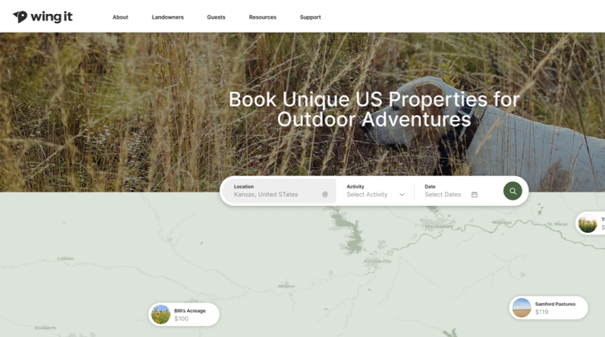 WingIt outdoor recreation marketplace platform interface