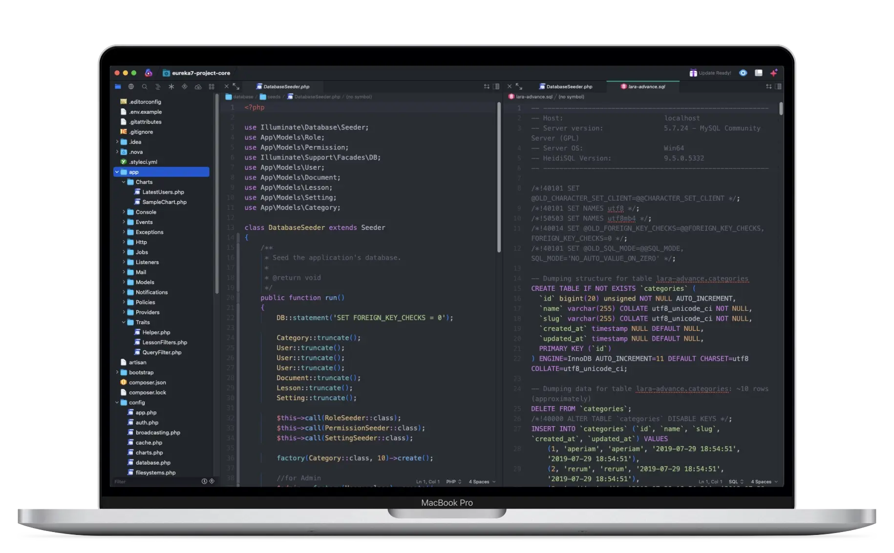 Laravel Nova dashboard mockup in laptop frame